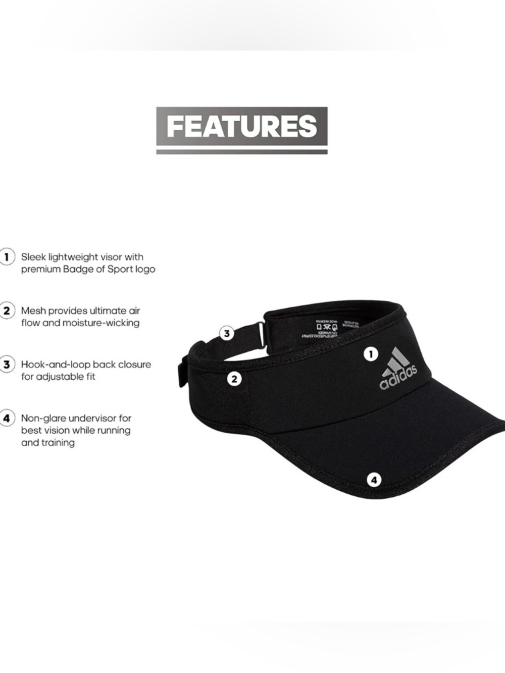 Adidas Black AEROREADY Visor - Reflective Logo - Adjustable OSFA - Picture 4 of 7